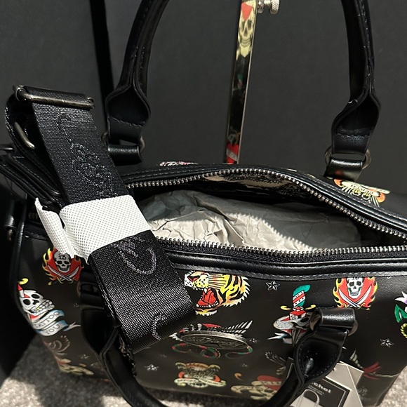 Ed Hardy Black Satchel with Colorful Tattoo Design - Picture 6 of 11